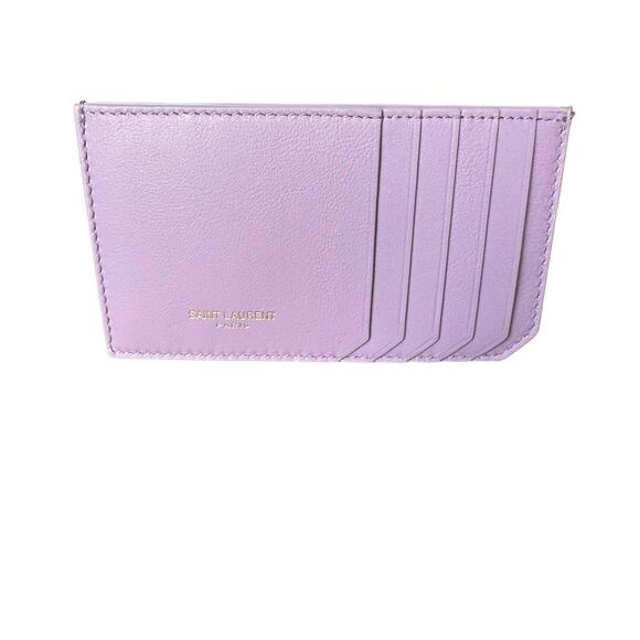 YSL Lavender Lilac Leather Card Case Laurent Authentic CoA - Picture 1 of 5